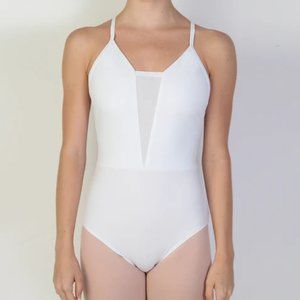 BULLET POINTE Women's White Mesh Cutout Ballet Dance Leotard Bodysuit Size Large